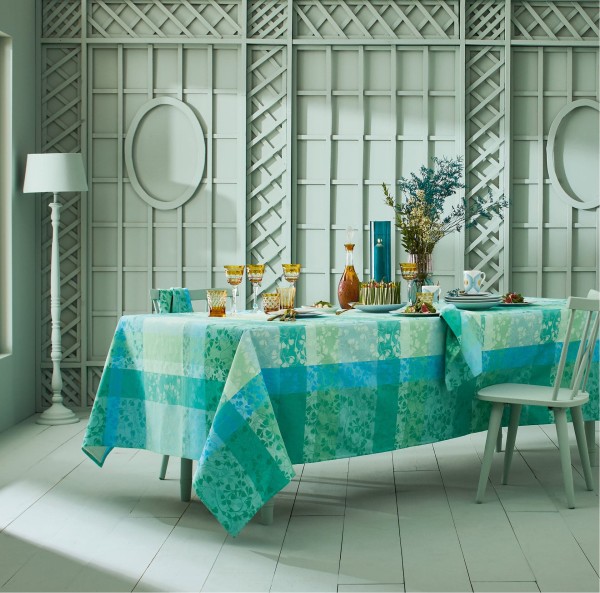 Mille Feuillages Turquoise - Jacquard-Tischdecke