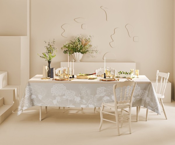 Mille Hortensias Naturel - Jacquard-Tischdecke